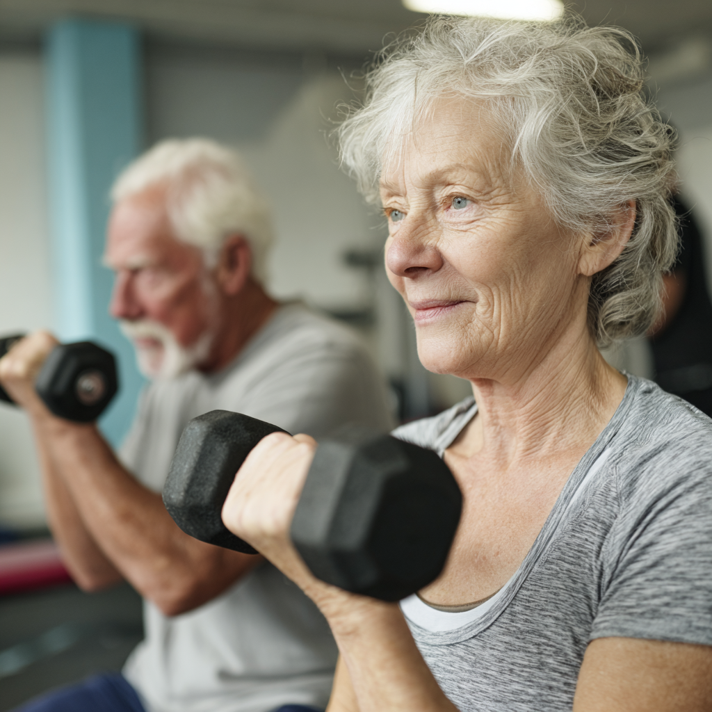 Older adults engaging in gentle strength training with focus on posture
